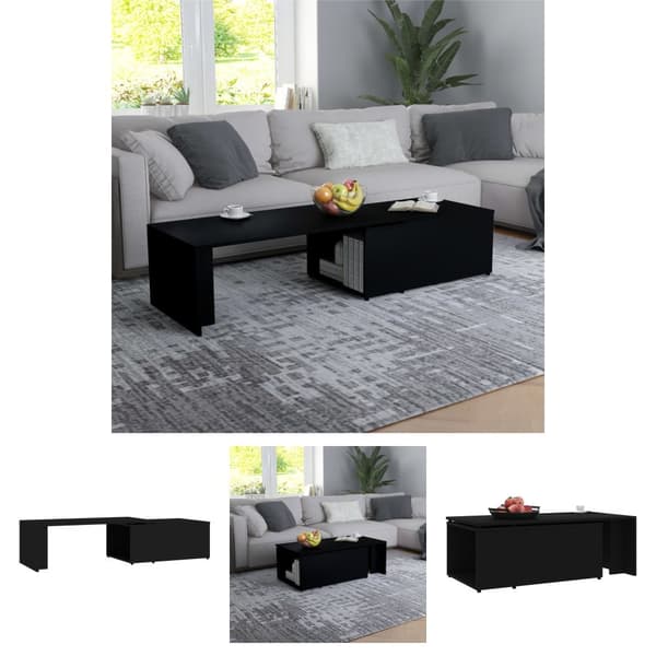 The Living Store Soffbord svart 150x50x35 cm konstruerat trä - Soffbord