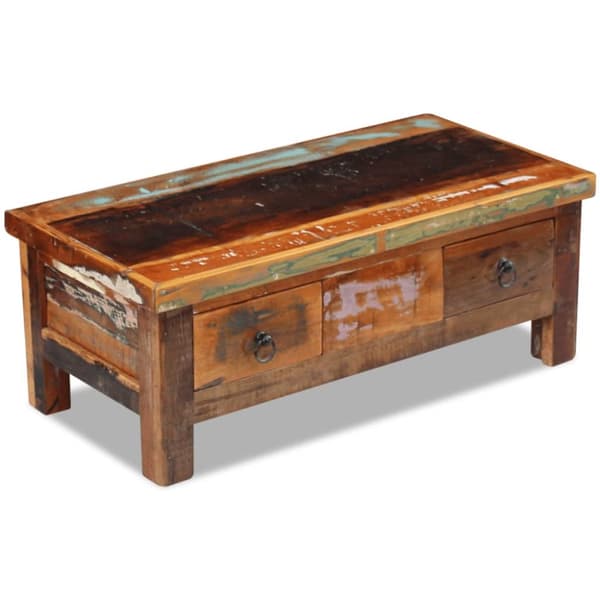 The Living Store sofabord med skuffer 90x45x35 cm massivt genbrugstræ -  Sofaborde