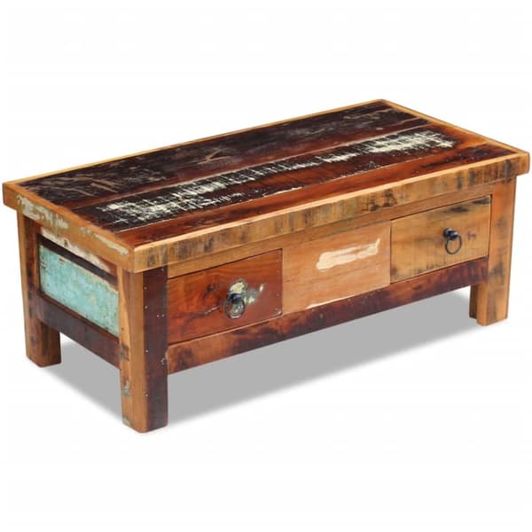 The Living Store sofabord med skuffer 90x45x35 cm massivt genbrugstræ -  Sofaborde