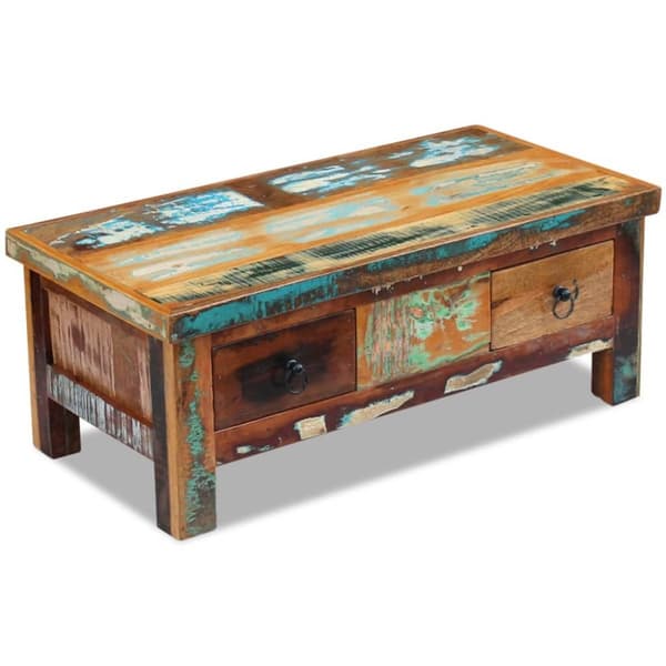 The Living Store sofabord med skuffer 90x45x35 cm massivt genbrugstræ -  Sofaborde