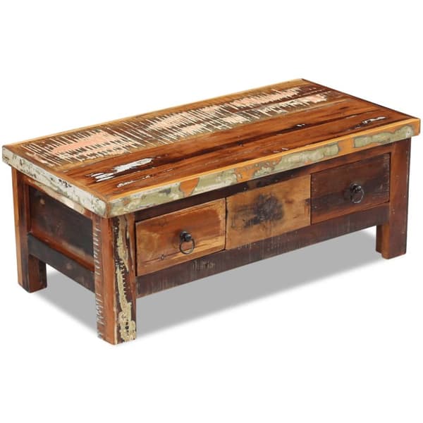 The Living Store sofabord med skuffer 90x45x35 cm massivt genbrugstræ -  Sofaborde