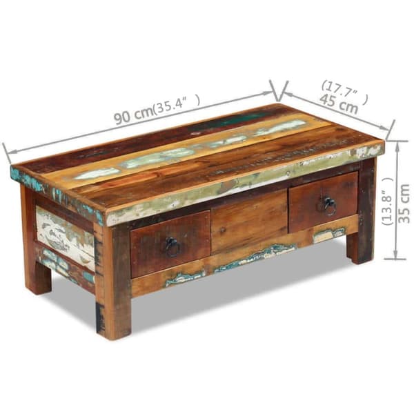 The Living Store sofabord med skuffer 90x45x35 cm massivt genbrugstræ -  Sofaborde