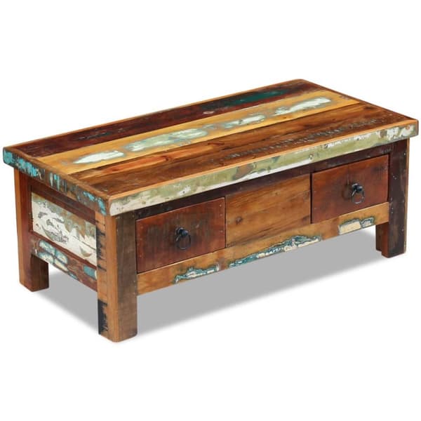The Living Store sofabord med skuffer 90x45x35 cm massivt genbrugstræ -  Sofaborde
