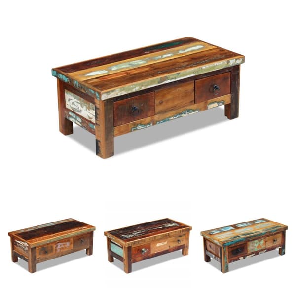 The Living Store sofabord med skuffer 90x45x35 cm massivt genbrugstræ -  Sofaborde