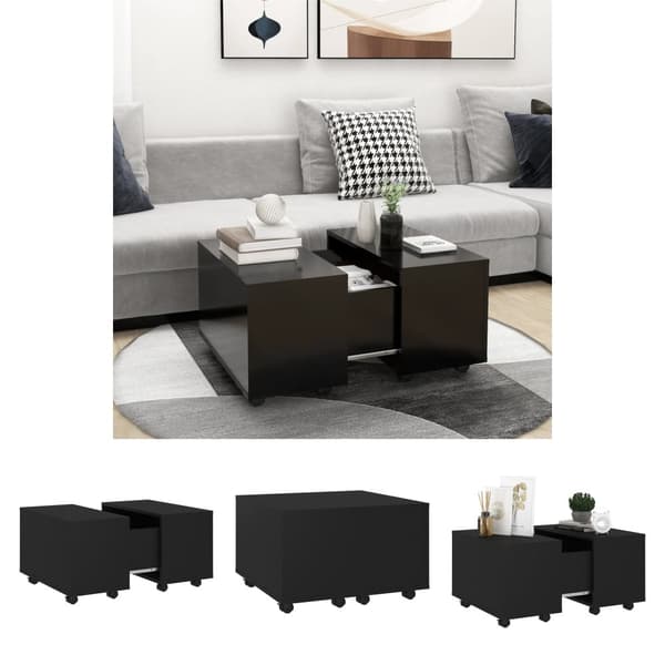 The Living Store Soffbord svart högglans 60x60x38 cm spånskiva - Soffbord