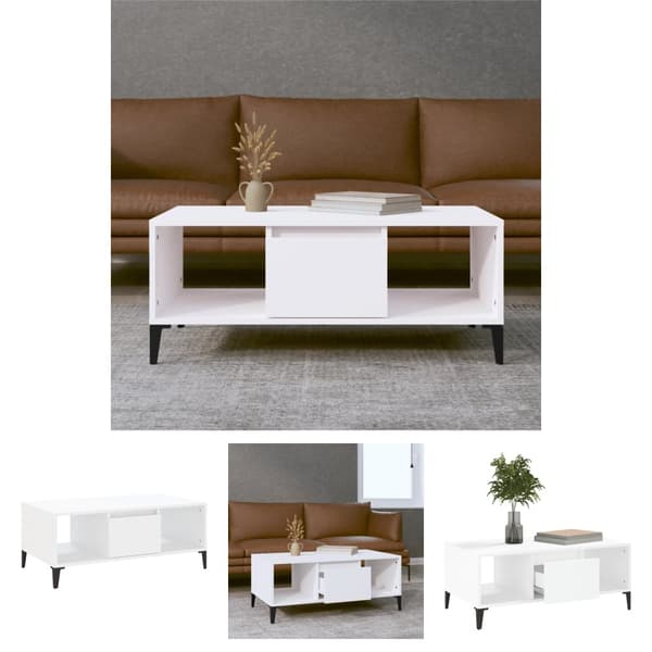 The Living Store sofabord 90x50x36,5 cm konstrueret træ hvid -  Sofaborde