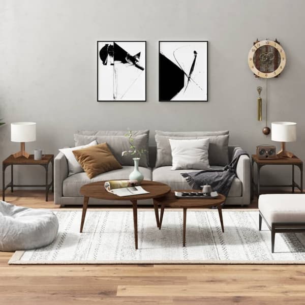 The Living Store sideborde 2 stk. 40x40x35 cm konstrueret træ brun egetræsfarve -  Sofaborde