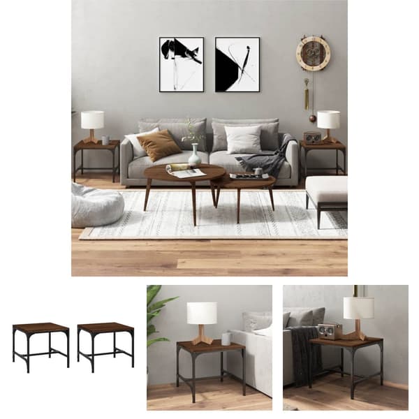 The Living Store sideborde 2 stk. 40x40x35 cm konstrueret træ brun egetræsfarve -  Sofaborde