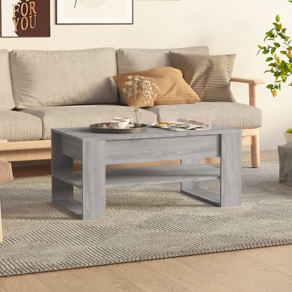 The Living Store sofabord 102x55x45 cm konstrueret træ grå sonoma-eg -  Sofaborde