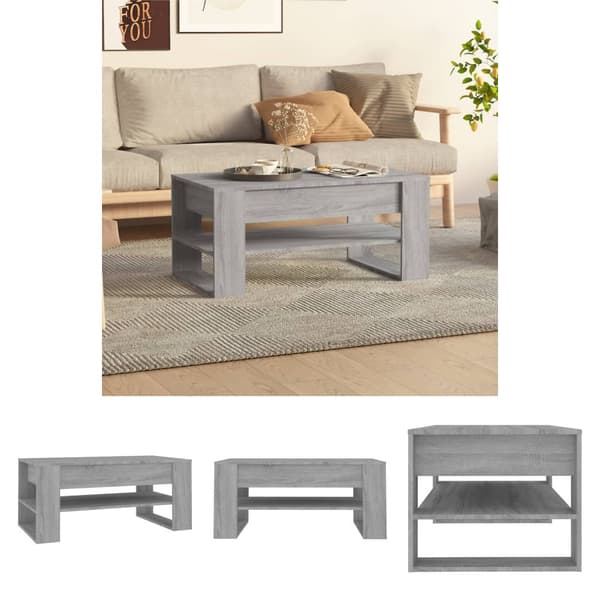 The Living Store sofabord 102x55x45 cm konstrueret træ grå sonoma-eg -  Sofaborde