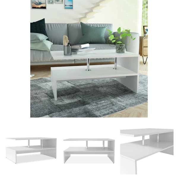 The Living Store sofabord spånplade 90 x 59 x 42 cm hvid - Sofaborde