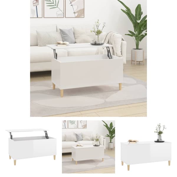 The Living Store Soffbord vit högglans 90x44,5x45 cm konstruerat trä -  Soffbord