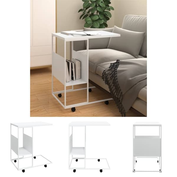 The Living Store sidebord med hjul 55x36x63,5 cm konstrueret træ hvid -  Sofaborde