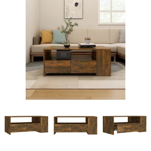 The Living Store Soffbord rökfärgad ek 102x55x42 cm konstruerat trä -  Soffbord