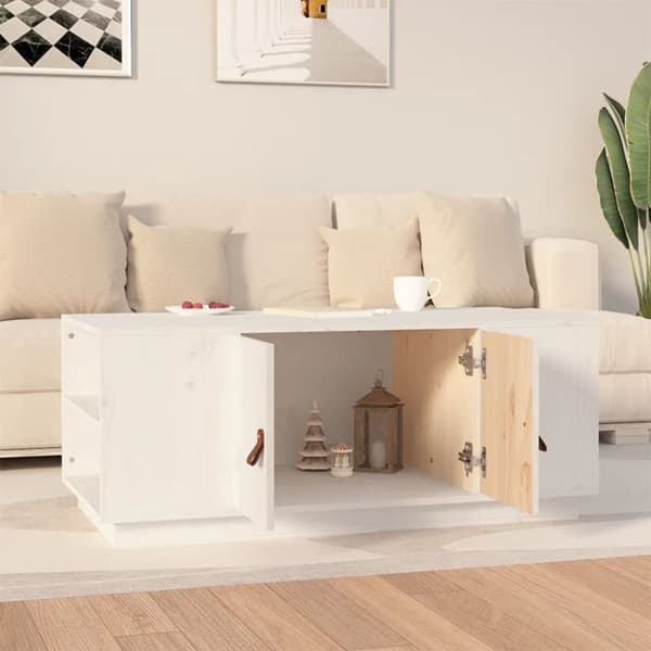 The Living Store Soffbord vit 100x50x41 cm massiv furu - Soffbord
