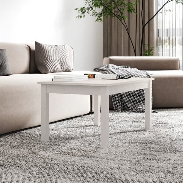 The Living Store Soffbord vit 80x50x40 cm massivt furu - Soffbord