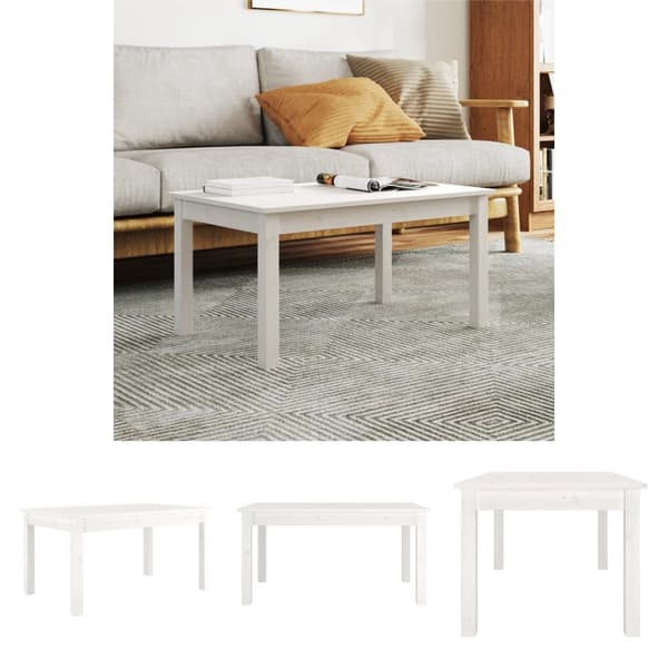 The Living Store Soffbord vit 80x50x40 cm massivt furu -  Soffbord