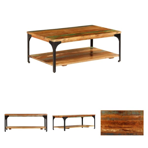 The Living Store sofabord med hylde 100x60x35 cm massivt genbrugstræ -  Sofaborde