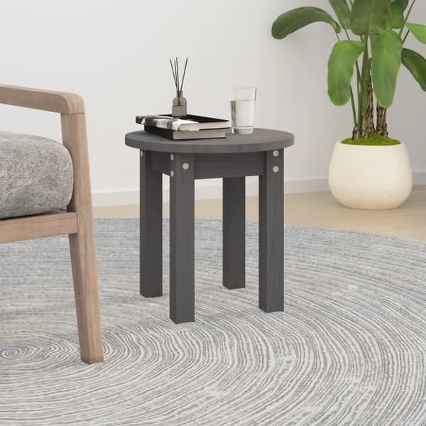 The Living Store sofabord Ø 35x35 cm massivt fyrretræ grå -  Sofaborde