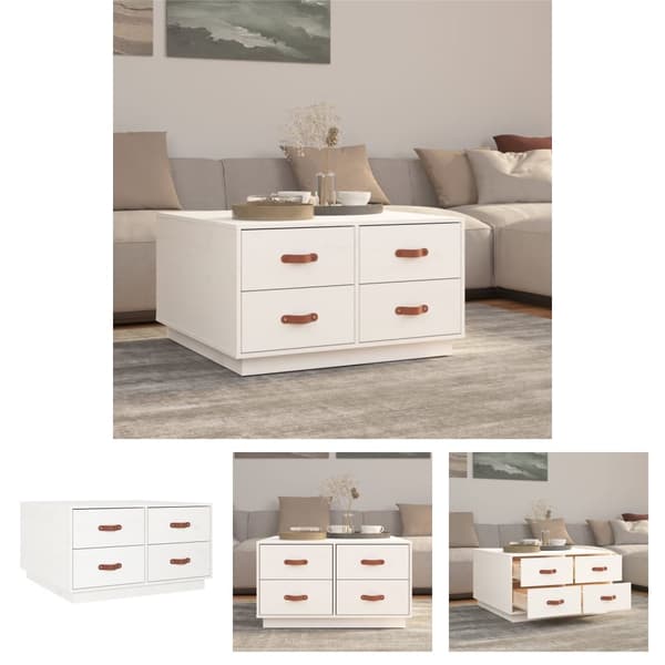 The Living Store Soffbord vit 80x80x45 cm massiv furu - Soffbord