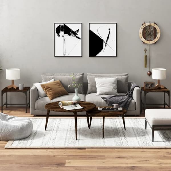 The Living Store sideborde 2 stk. 40x40x35 cm konstrueret træ røget egetræsfarve - Sofaborde
