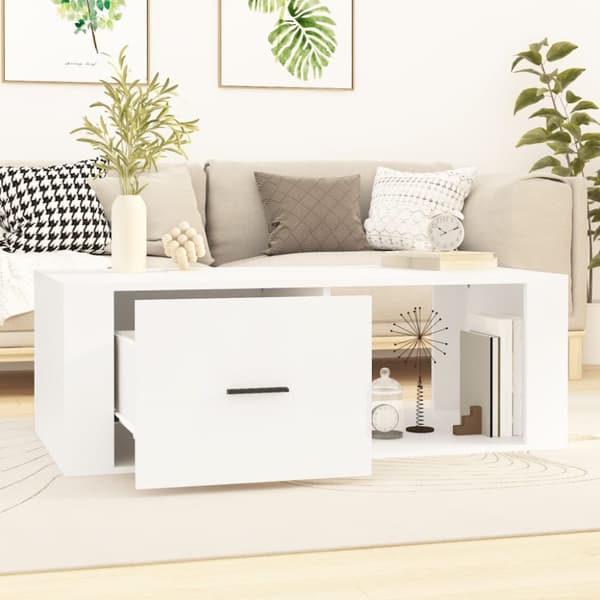 The Living Store sofabord 100x50,5x35 cm konstrueret træ hvid - Sofaborde