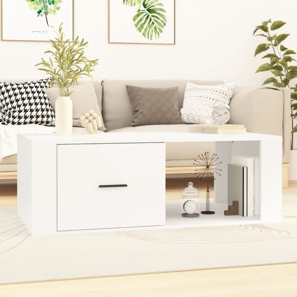 The Living Store sofabord 100x50,5x35 cm konstrueret træ hvid - Sofaborde