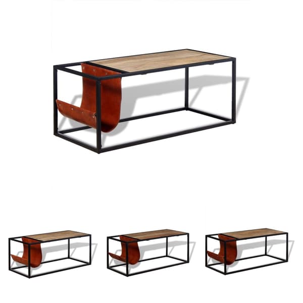 The Living Store Soffbord med tidningsställ 110x50x45 cm äkta läder -  Soffbord