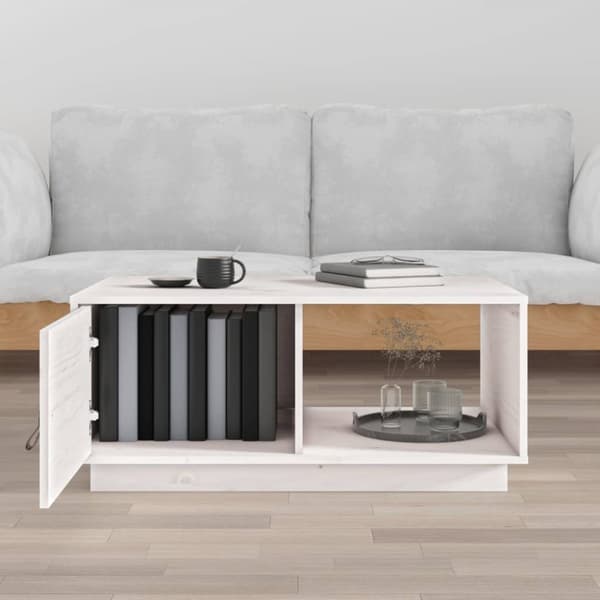 The Living Store sofabord 80x50x35,5 cm massivt fyrretræ hvid -  Sofaborde
