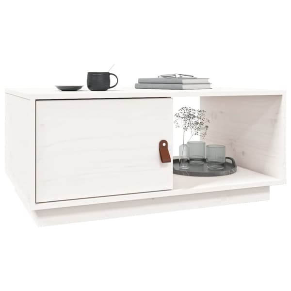 The Living Store sofabord 80x50x35,5 cm massivt fyrretræ hvid -  Sofaborde