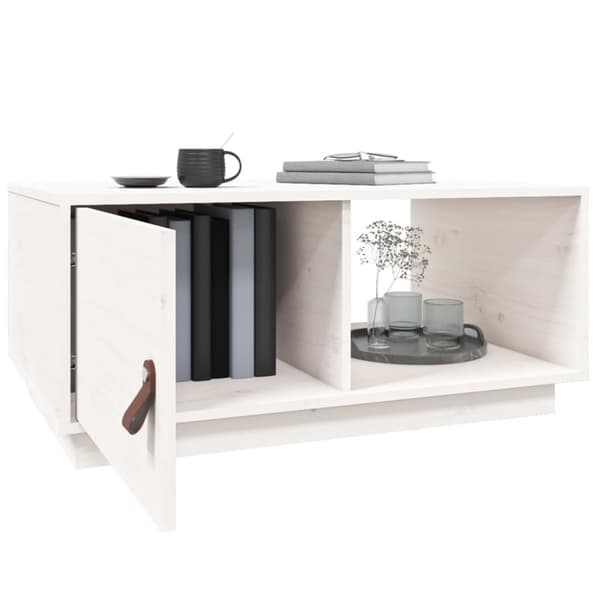 The Living Store sofabord 80x50x35,5 cm massivt fyrretræ hvid -  Sofaborde