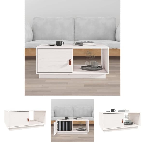 The Living Store sofabord 80x50x35,5 cm massivt fyrretræ hvid -  Sofaborde