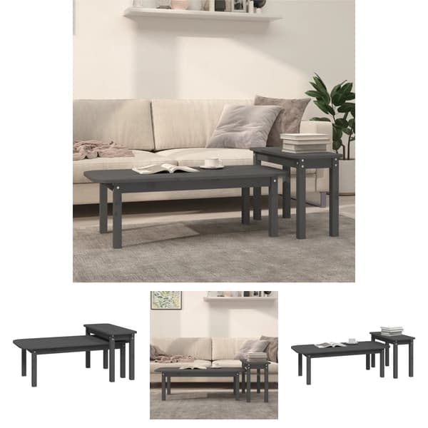 The Living Store 2-osainen Sohvapöytäsarja harmaa täysi mänty - Kahvipöydät