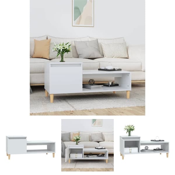 The Living Store sofabord 100x50x45 cm konstrueret træ hvid højglans -  Sofaborde