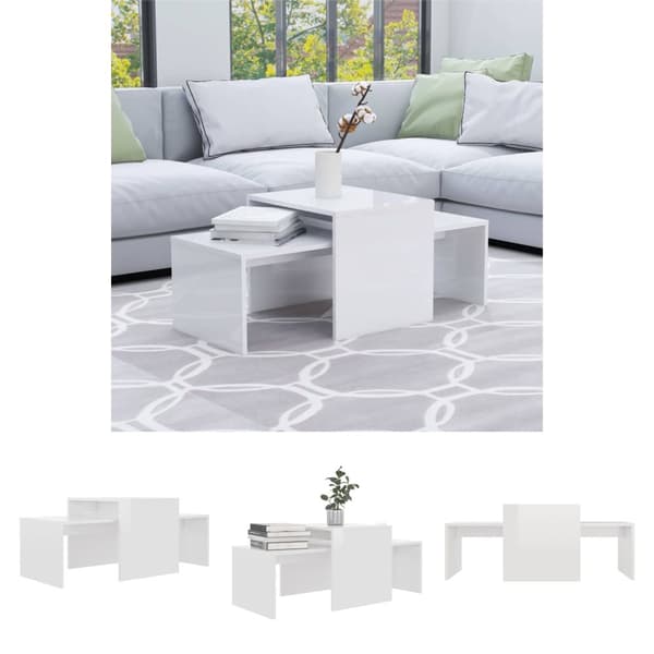 The Living Store sofabordssæt 100x48x40 cm konstrueret træ hvid højglans - Sofaborde