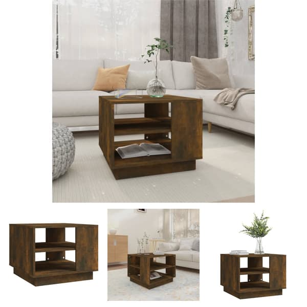 The Living Store sofabord 55x55x43 cm konstrueret træ røget egetræsfarve -  Sofaborde
