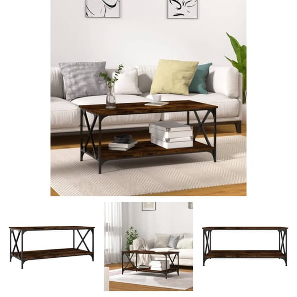The Living Store Soffbord rökfärgad ek 100x50x45 cm konstruerat trä och järn -  Soffbord