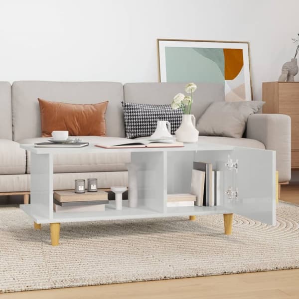 The Living Store sofabord 90x50x40 cm konstrueret træ hvid højglans -  Sofaborde