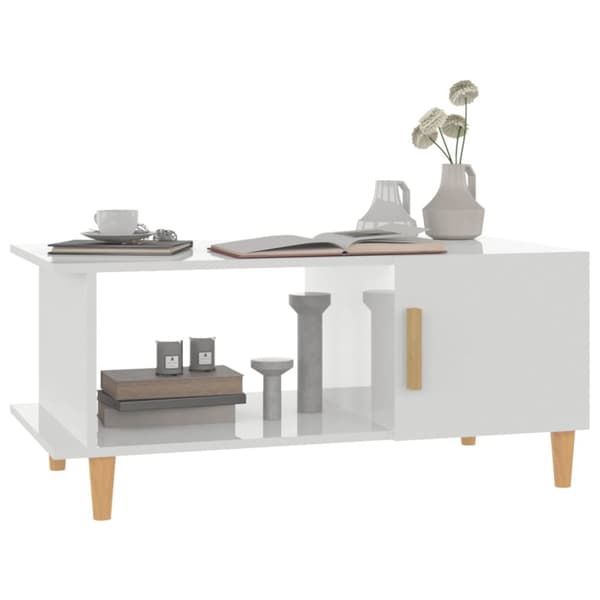 The Living Store sofabord 90x50x40 cm konstrueret træ hvid højglans -  Sofaborde