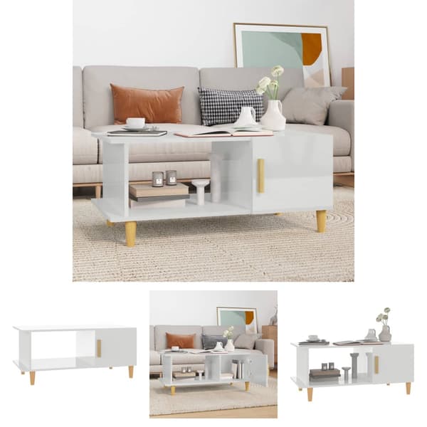 The Living Store sofabord 90x50x40 cm konstrueret træ hvid højglans -  Sofaborde