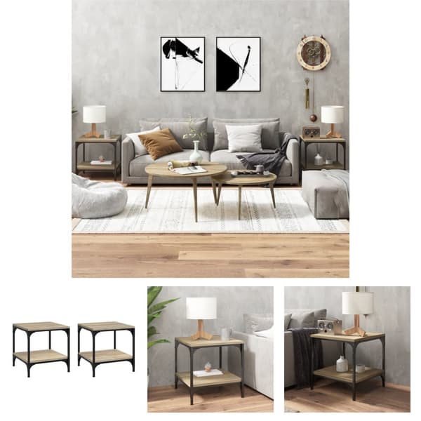 The Living Store sideborde 2 stk. 40x40x40 cm konstrueret træ sonoma-eg -  Sofaborde