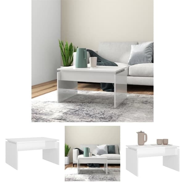 The Living Store Soffbord vit högglans 68x50x38 cm konstruerat trä -  Soffbord