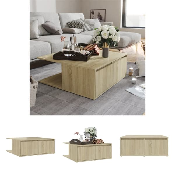 The Living Store Soffbord sonoma-ek 80x80x31 cm konstruerat trä -  Soffbord