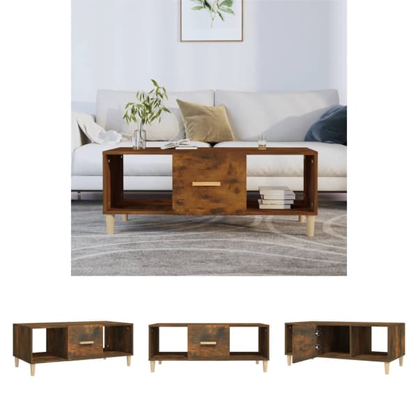 The Living Store Soffbord rökfärgad ek 102x50x40 cm konstruerat trä - Soffbord