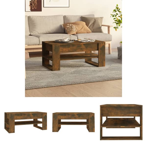 The Living Store Soffbord rökfärgad ek 102x55x45 cm konstruerat trä - Soffbord