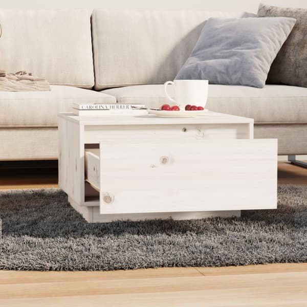 The Living Store sofabord 55x56x32 cm massivt fyrretræ hvid -  Sofaborde