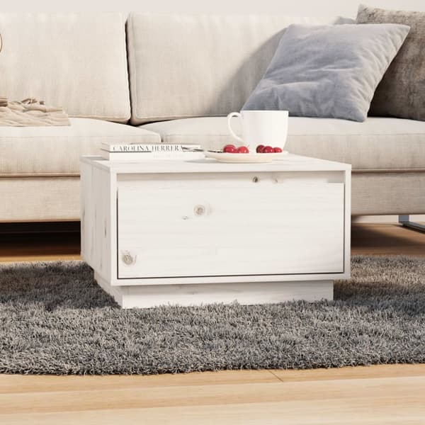 The Living Store sofabord 55x56x32 cm massivt fyrretræ hvid - Sofaborde