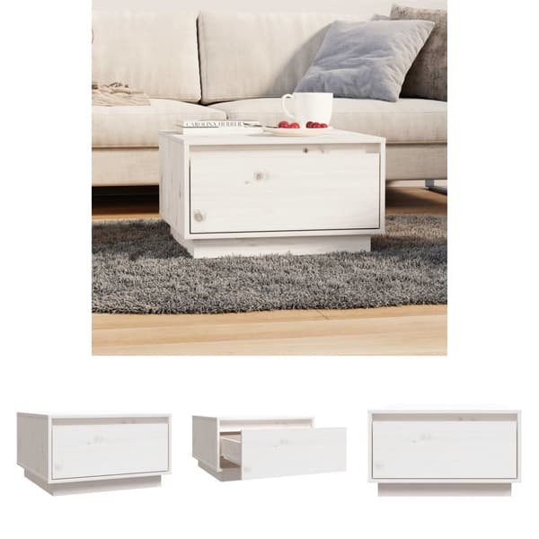 The Living Store sofabord 55x56x32 cm massivt fyrretræ hvid -  Sofaborde