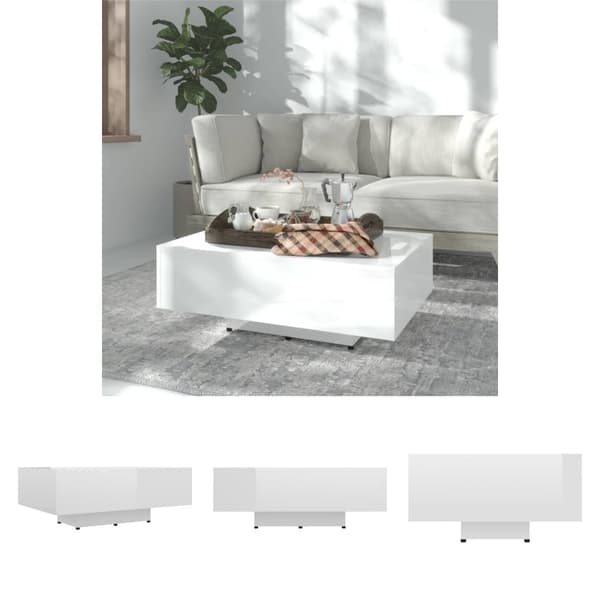 The Living Store sofabord 85x55x31 cm konstrueret træ hvid højglans -  Sofaborde