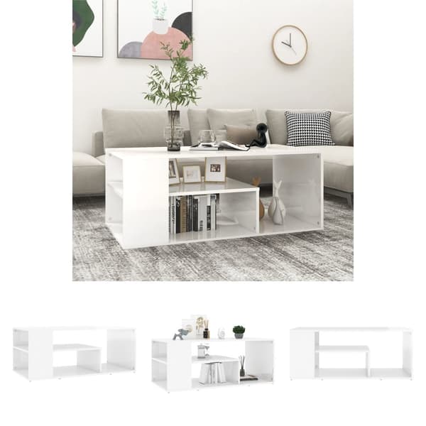 The Living Store sofabord 100x50x40 cm spånplade hvid højglans -  Sofaborde